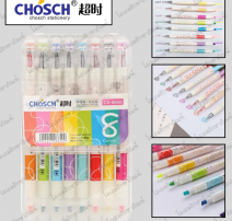 ปากกาเจลหัวเพชร 0.5 mm +ปากกาไฮไลท์สีปลายด้าม (2 in 1) แพ็ค 8 สี 8 ด้าม CHOSCH รุ่น CS-8650 0